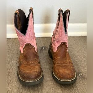 Justin Gypsy Boots Womens 8.5 B Pink Brown Leather Cowgirl Western Rodeo